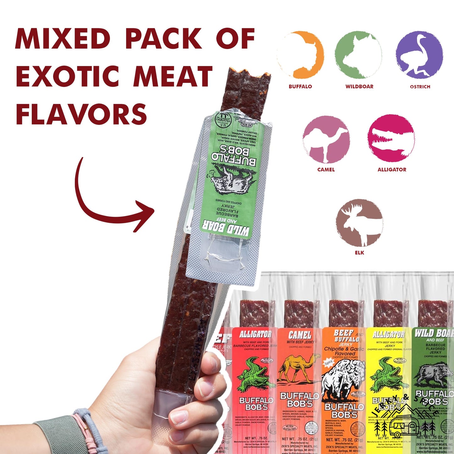 Buffalo Bob'S Wild Game Meat Snacks (6 Pack), Beef Jerky Variety Pack, Jerky Gift Baskets For Fathers/Dad, Exotic Random Jerky S