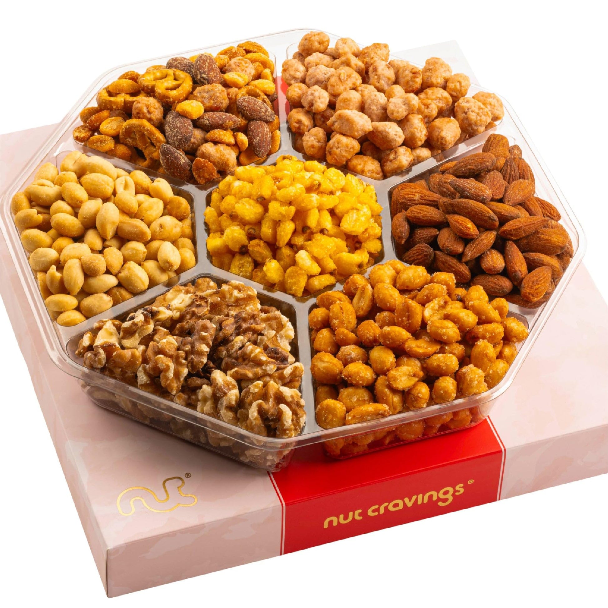 NUT CRAVINGS Fathers Day Gourmet Dad Treats - Mixed Nuts Gift Basket in Red Gold Classic Box (7 Assortments, 1 LB) Food Arrangem