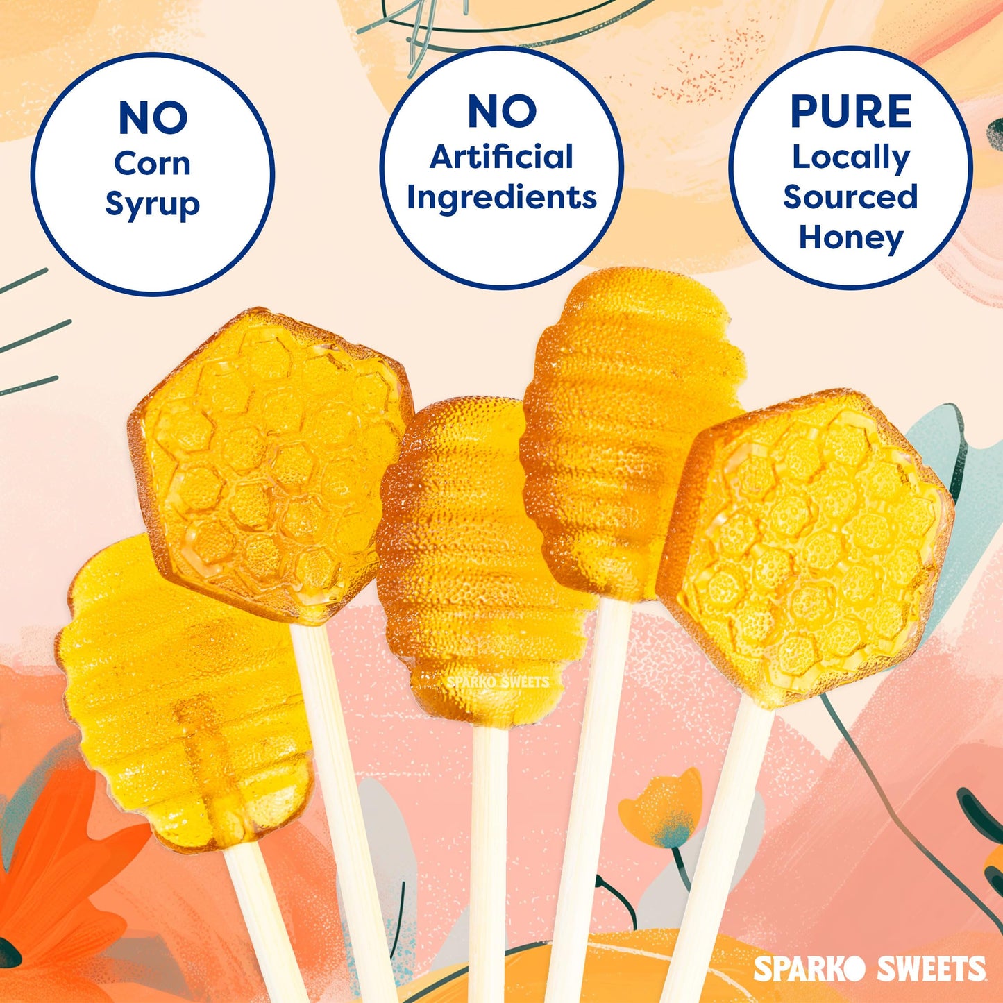Sparko Sweets Natural Honeycomb Lollipops, Made In Usa, No Artificial Ingredients, No Corn Syrup, 40 Pieces, 1.2-Inch Diameter, 1.5 Lbs, Gold – Ideal For Tea Stirrers, Sore Throat Remedy, And Gifts