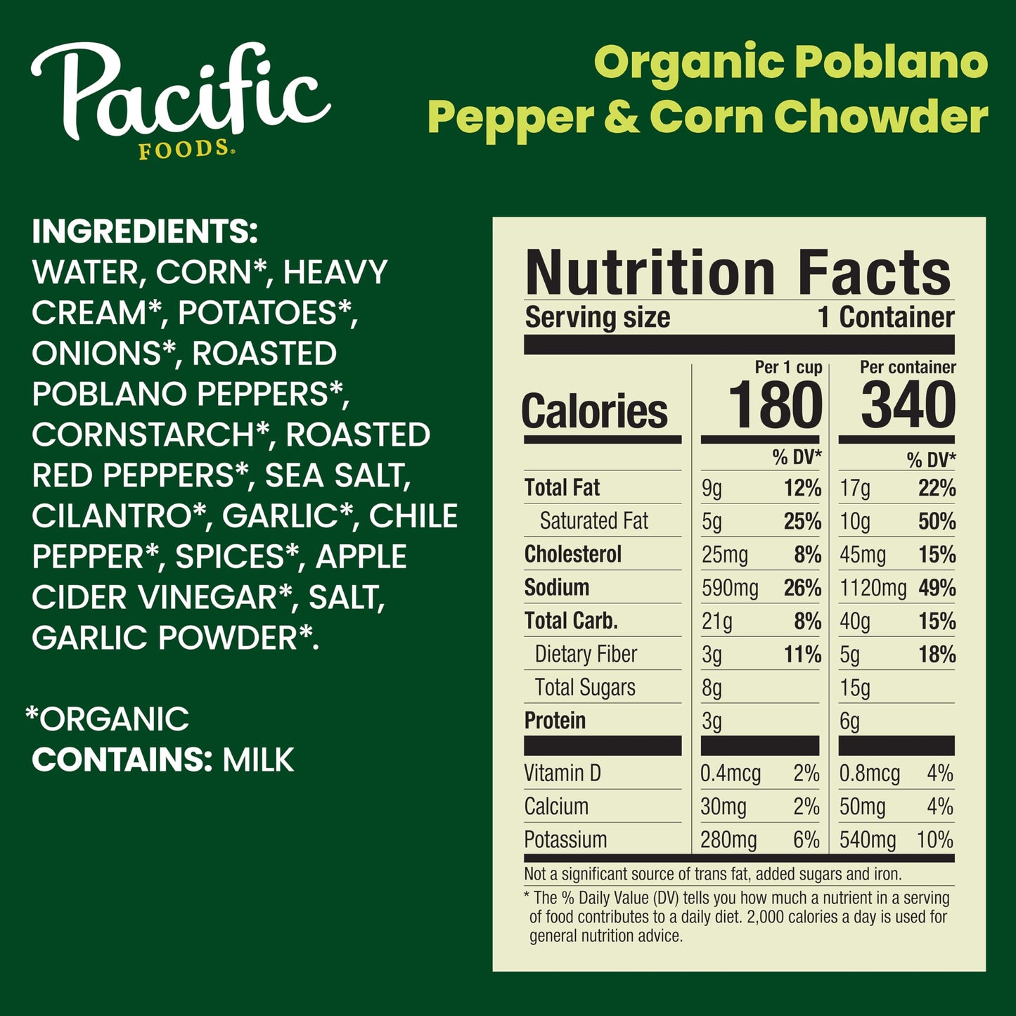 Pacific Foods Organic Poblano Pepper And Corn Chowder, 16.3 Oz Can (Pack Of 12)