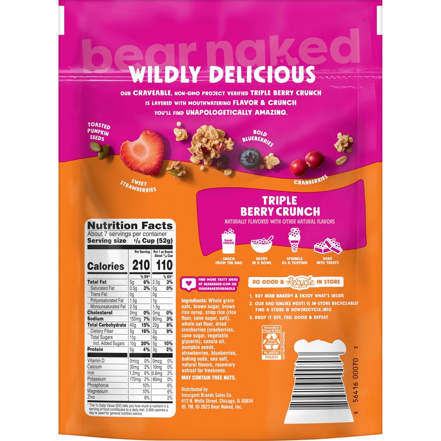 Bear Naked Triple Berry Fit Granola - Non-GMO, Kosher, Vegan - 12 Oz