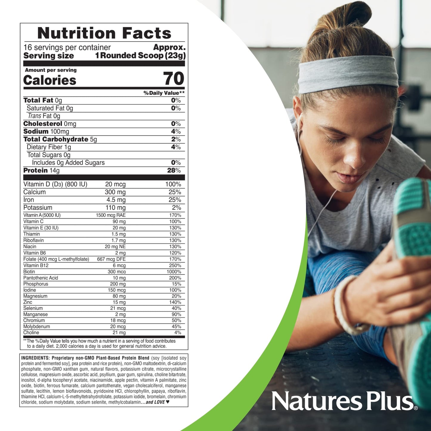 NaturesPlus SPIRU-TEIN Simply Natural, Original Vanilla - 0.81 lb - Unsweetened Plant-Based Protein Shake - Non-GMO, Vegetarian,