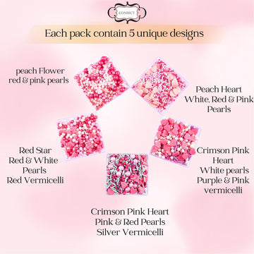 Confect Pretty In Pink & White Pearl Sprinkles Mix - Edible Heart & Star Sprinkles For Cakes, Cupcakes, Cookies - Birthday & Bak