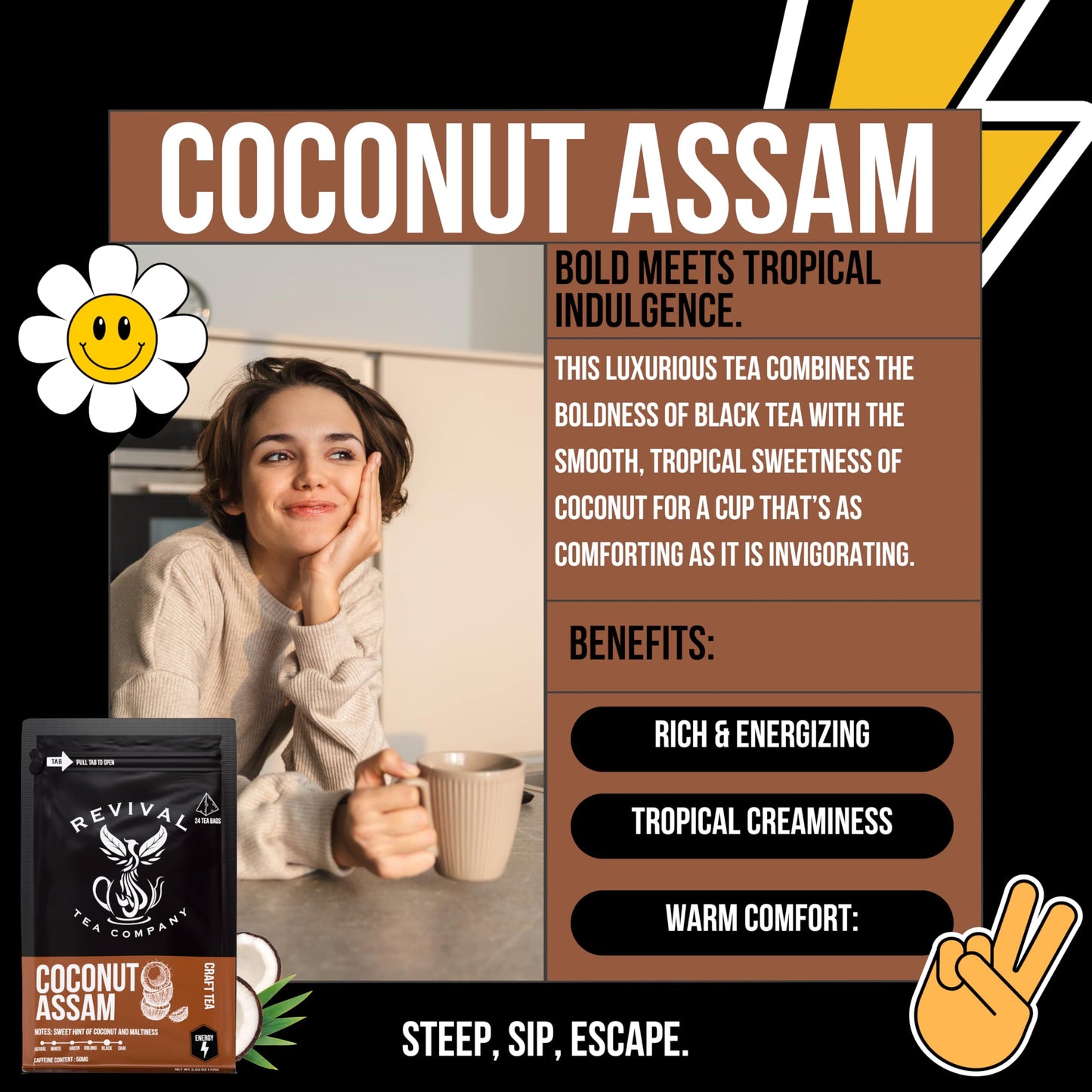 REVIVAL TEA COMPANY Coconut Assam Black Tea Blend - 24 Tea Bags