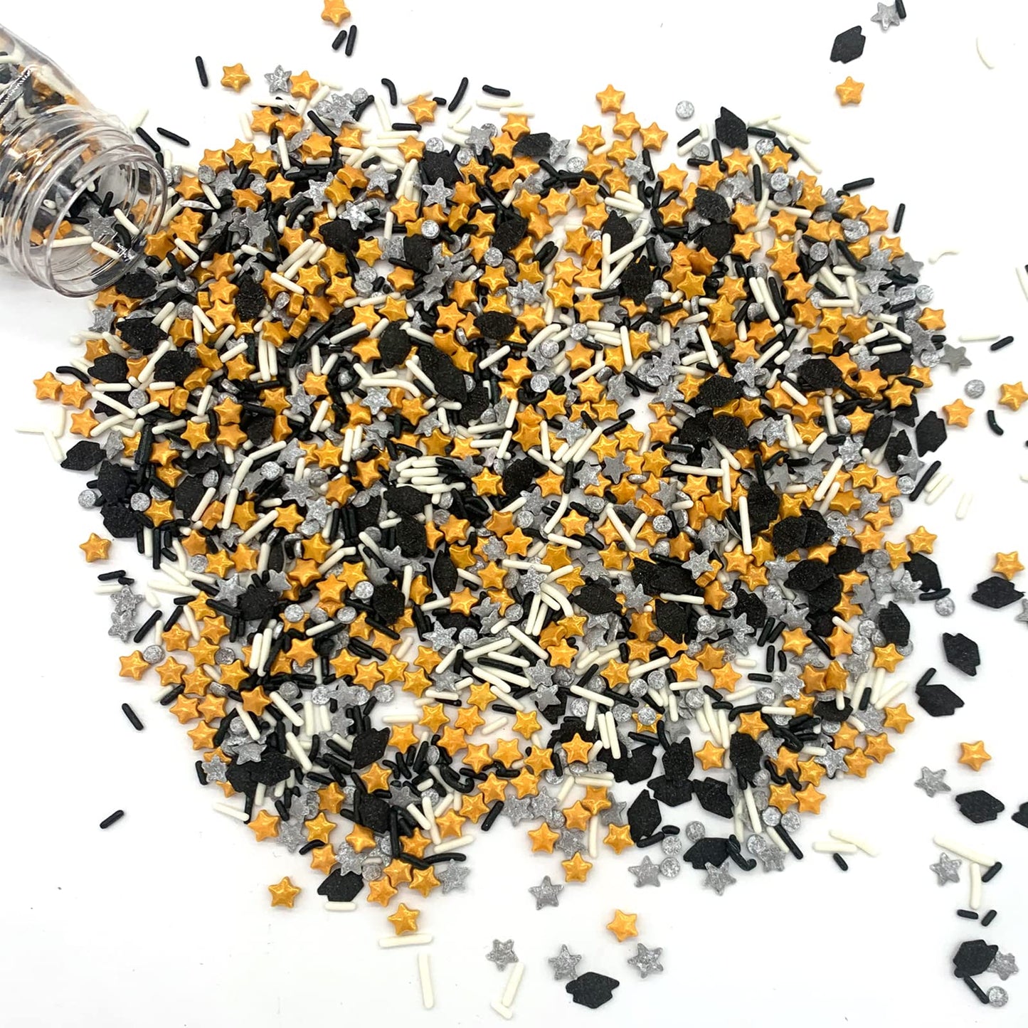 Gold Silver Black Candy Sprinkles Cupcake Cake Toppers Mixed Shape,Graduation Season Candy Sprinkles Shaker Jar Wedding Shower P