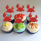 24 Pcs Crab Cupcake Toppers Red Glitter Ocean Crab Cupcake Picks Seafood Ocean Animal Theme Baby Shower Kids Birthday Party Cake