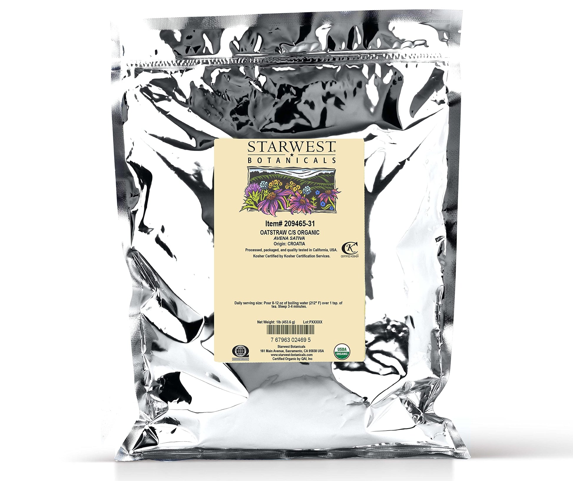 Starwest Botanicals Organic Oatstraw Herb Loose Tea, 1 Pound Bulk Bag