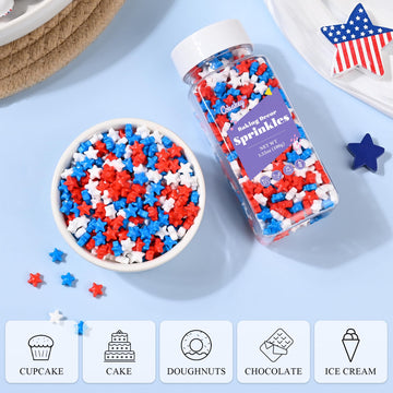 Cobakey Patriotic Sprinkles For Baking, 4Th Of July Sprinkles For Cupcakes, Red White And Blue Star Candy Perfect For Independen