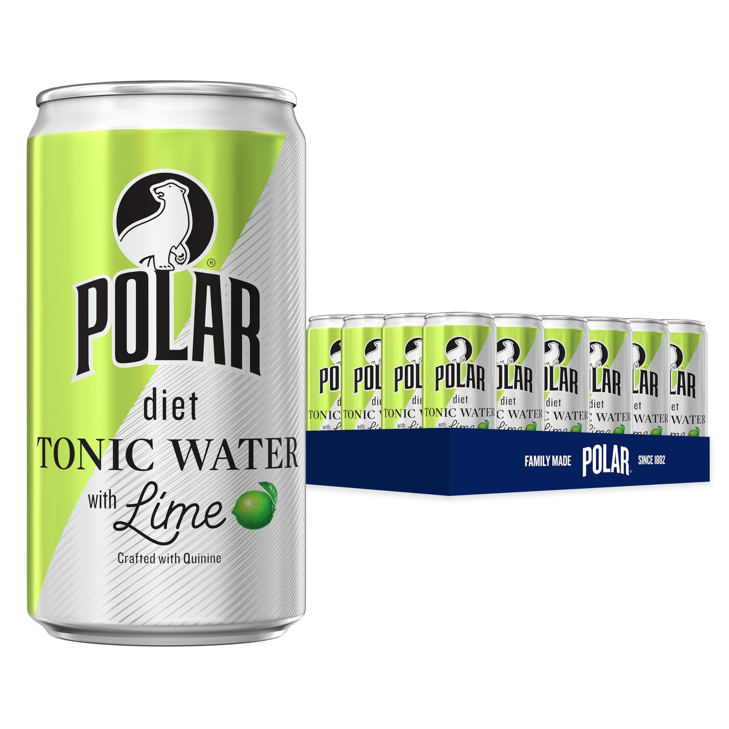 POLAR Diet Tonic Water with Lime, 7.5oz, Pack of 24, Zero Calories