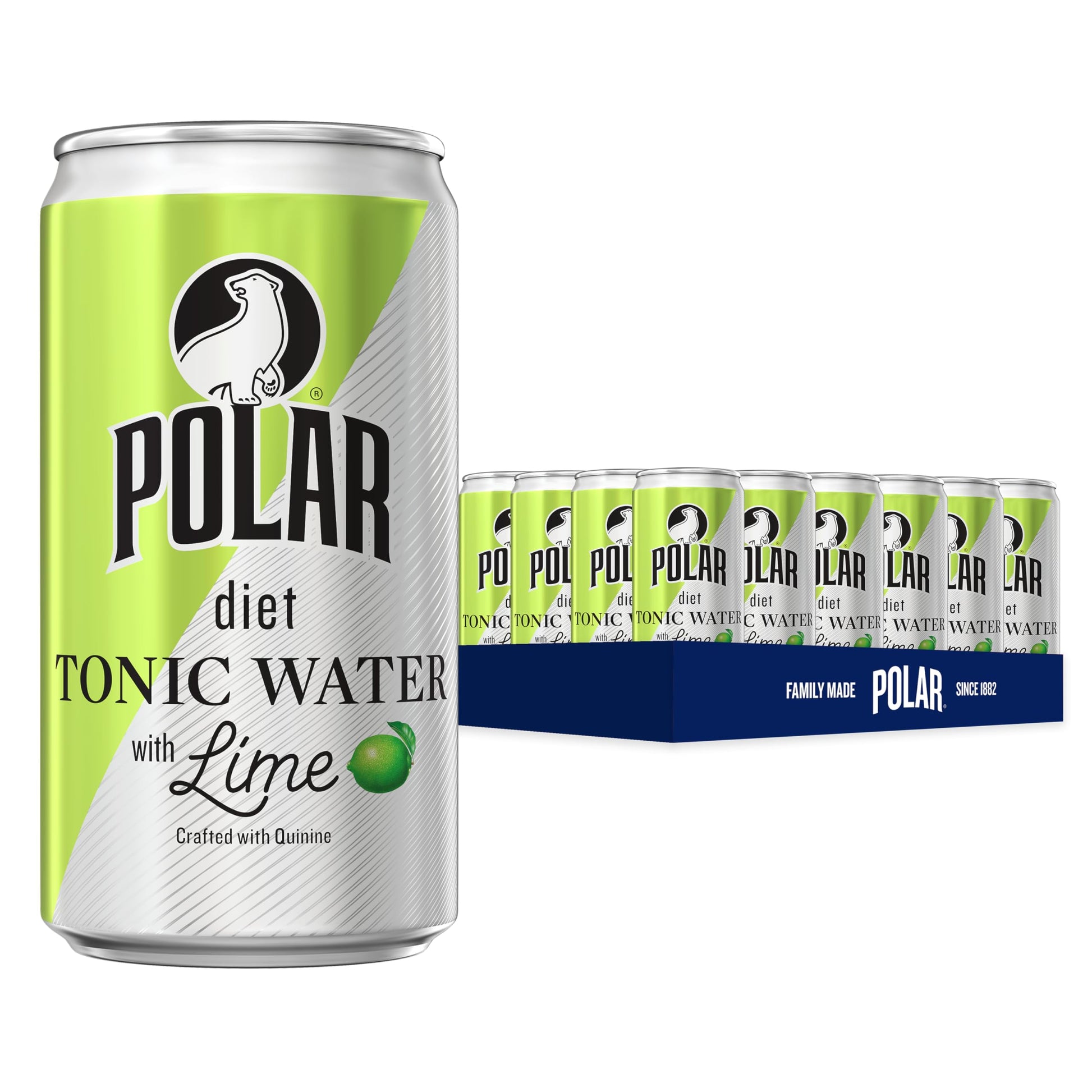 POLAR Diet Tonic Water with Lime, 7.5oz, Pack of 24, Zero Calories