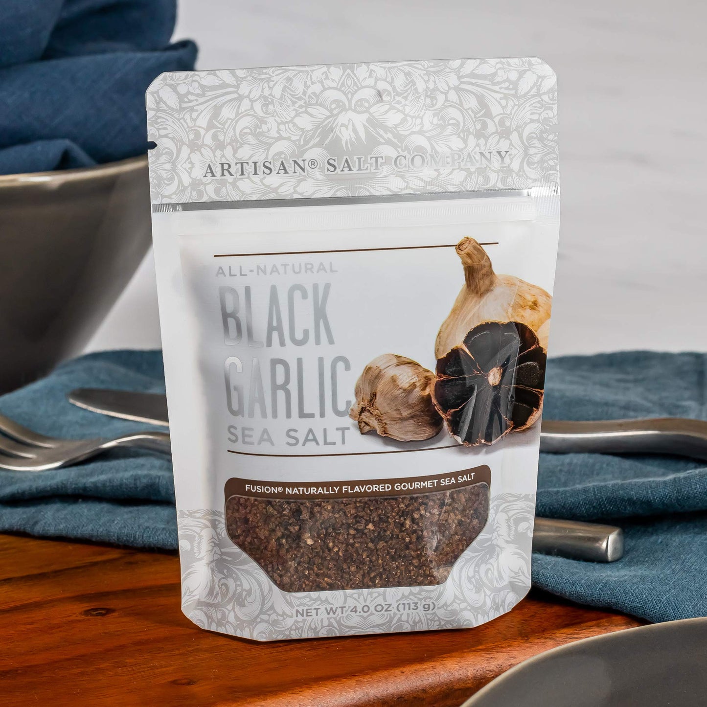 Artisan Salt Company Fusion Naturally Flavored Black Garlic Sea Salt, Zip-Top Pouch, 4 Ounce