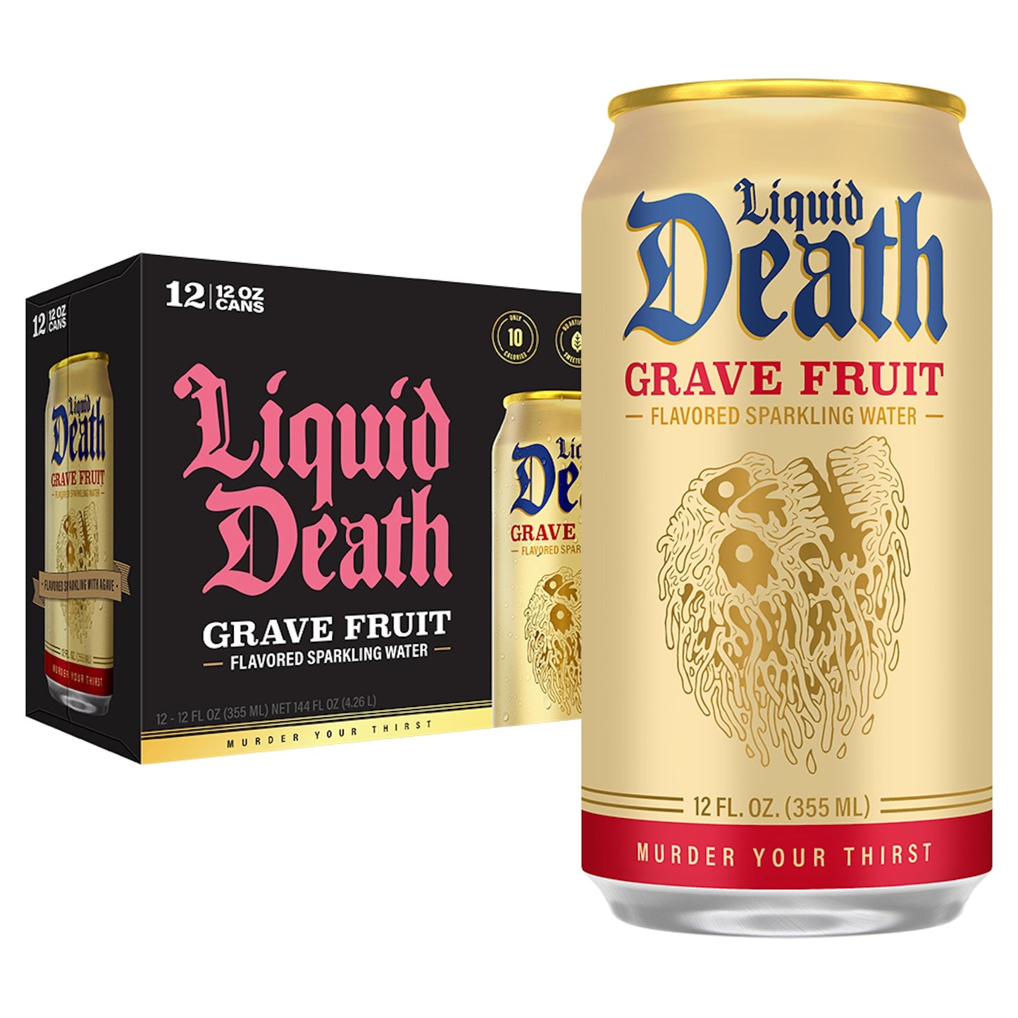Liquid Death Grapefruit-Flavored Sparkling Water, 12-Pack (12oz Cans), Low Sugar, No Artificial Sweeteners