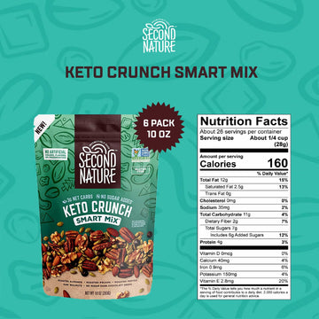 Second Nature Keto Crunch Smart Snack Mix, 10 Oz Individual Snack Packs (Pack Of 6) - Certified Keto Gluten Free Snack - No Suga