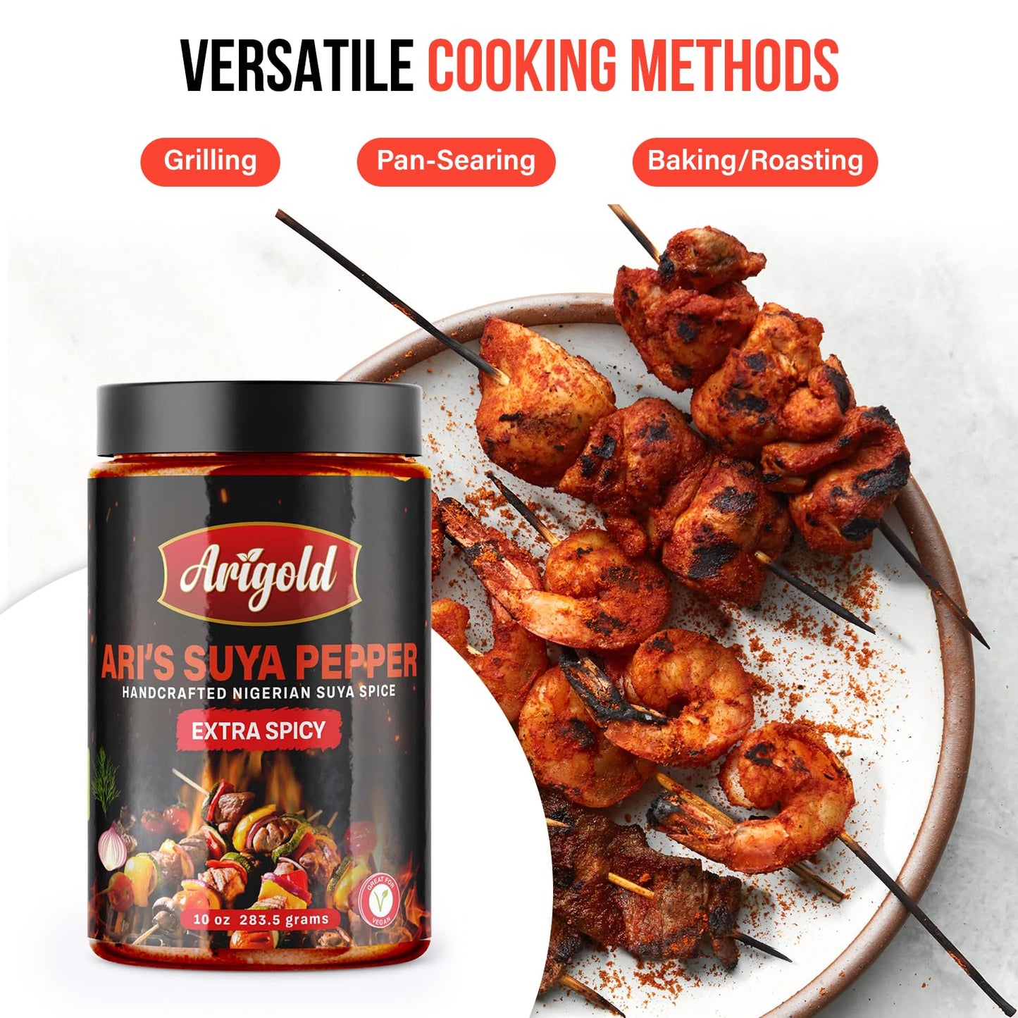 Arigold Suya Pepper - Extra Spicy Handcrafted Nigerian Spice - 10 oz Jar