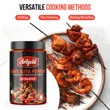 Arigold Suya Pepper - Extra Spicy Handcrafted Nigerian Spice - 10 oz Jar