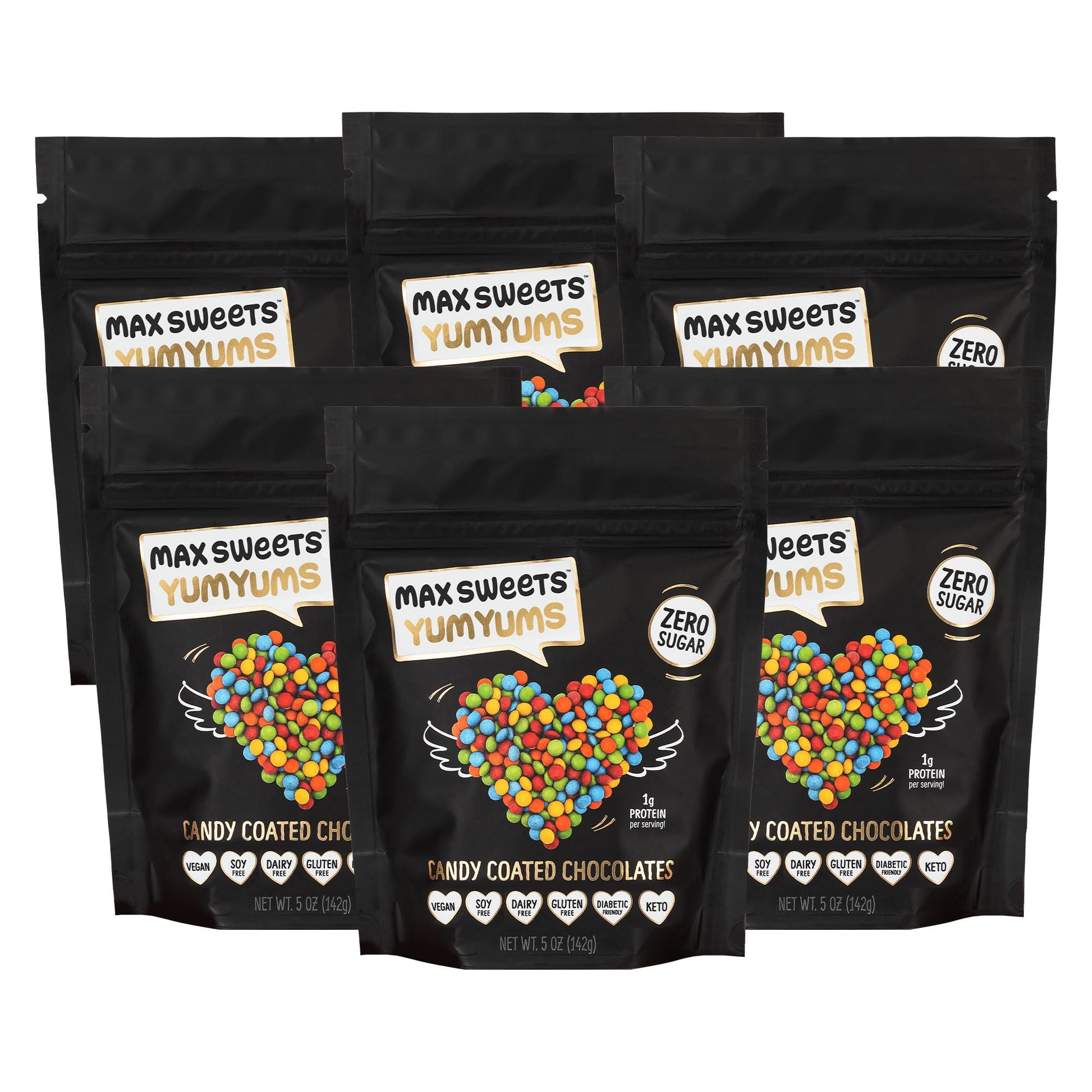 Max Sweets Dark Chocolate Yumyums - Delicious Sugar Free Candy Ideal For Keto  Gluten Free  Diaplayic  Low Carb  No Sugar Diets - Vegan Chocolate With Candy Coating - 6 Pack
