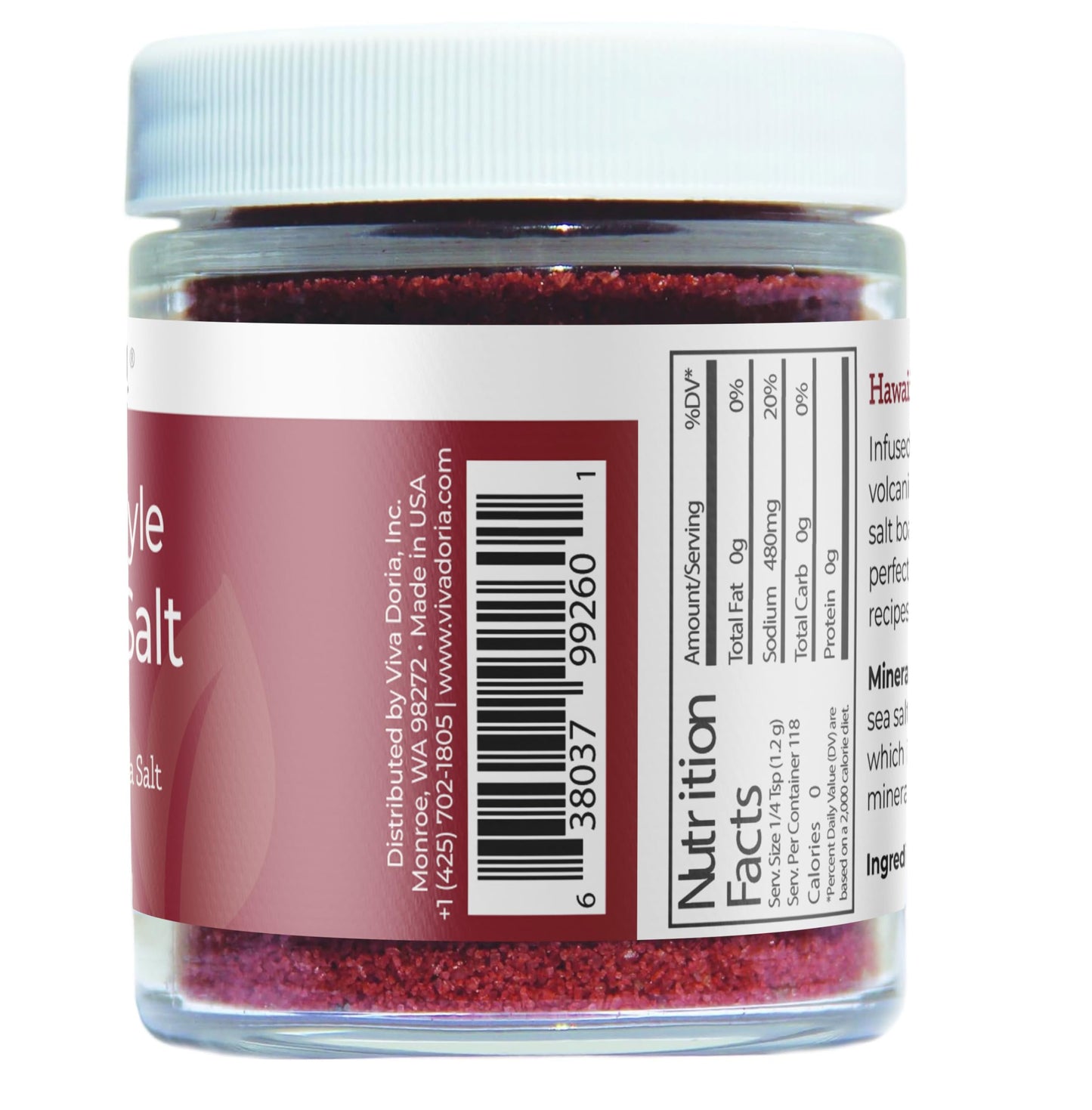 Viva Doria Hawaiian Red Alaea Sea Salt, Fine Grain, 5 Oz Glass Jar