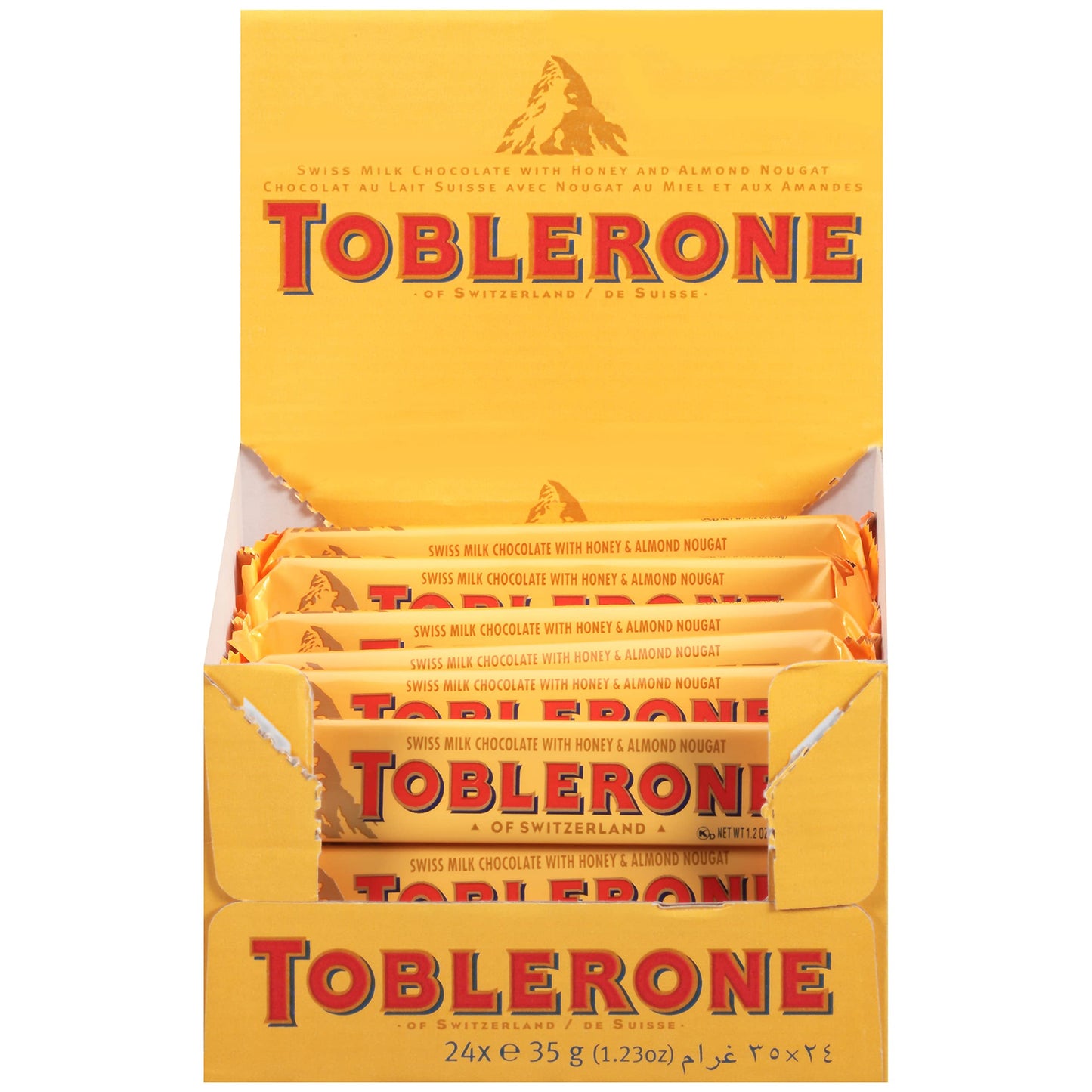 Toblerone Swiss Milk Chocolate Bars with Honey & Almond Nougat, 24 Pack, 1.23 oz Each, Valentines Day Treat