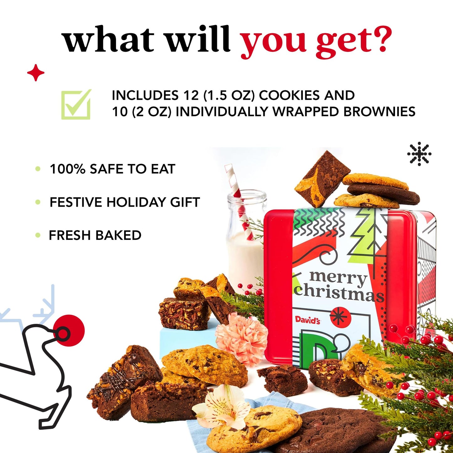 Davids Cookies Cookies & Brownies Assortment - Freshly Baked Gourmet Holiday Treats - Festive Bakery Dessert Gift Box - Assorted