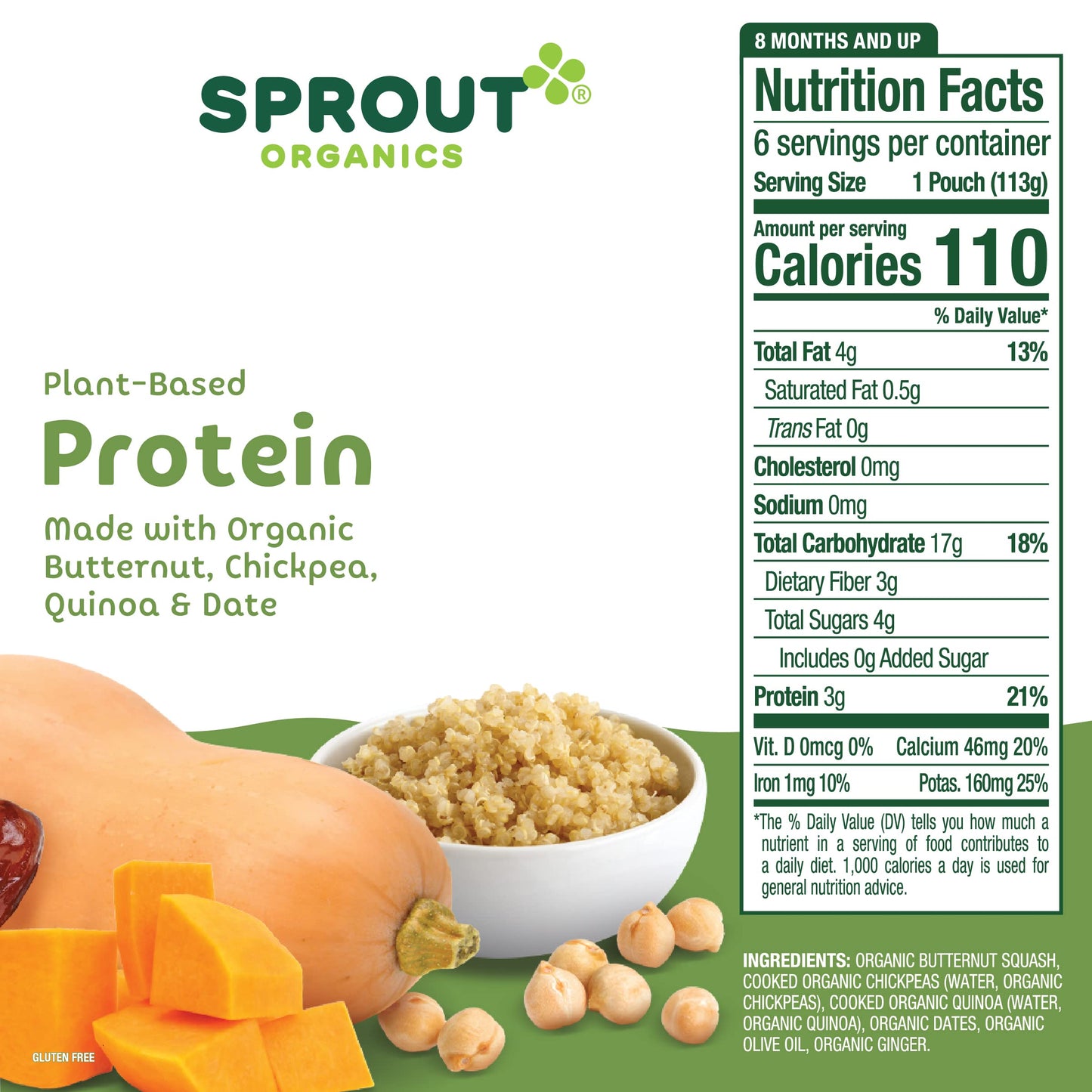 Sprout Organic Baby Food Pouches Stage 3 Plant Powered Protein, Butternut Chickpea Quinoa And Dates, 4 Ounce Pouches (Pack Of 12