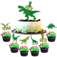 YCTHUNFISH Dinosaur Cupcake Toppers 25 Pack Glitter Green Paper Picks for Baby Shower Birthday Party