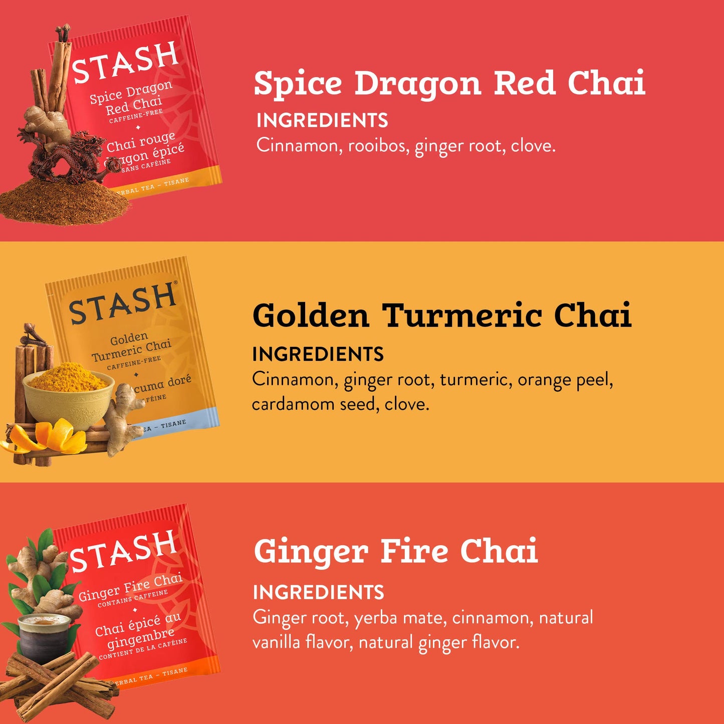 Stash Chai Tea Variety Pack Sampler - Non-GMO, Caffeinated, 18-20 Count (Pack of 6)