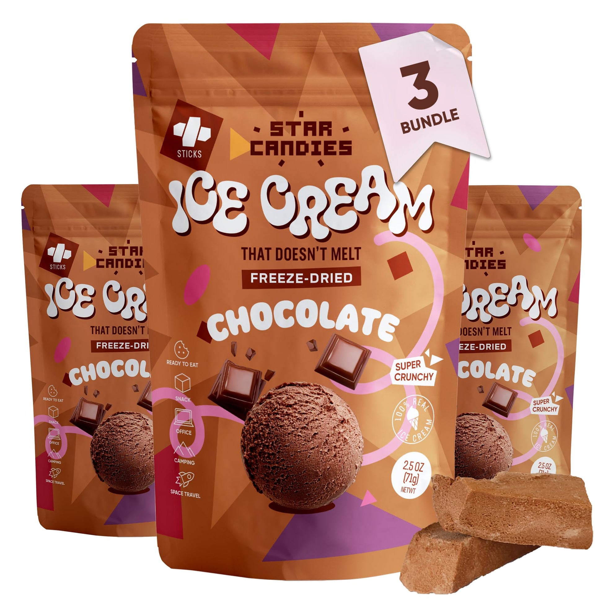Star Candies Freeze Dried Chocolate Ice Cream Chocolate | No Melting Freeze Dried Candy | Crunchy & Delicious Camping Food | Pre