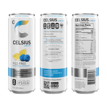 CELSIUS Fizz Free Blue Razz Lemonade, Functional Essential Energy Drink 12 Fl Oz (Pack of 12)