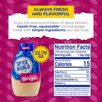 Spice World Squeezable Minced Ginger - 22.75Oz Ready-To-Use Perfect For Stir Fry, Marinades, & More - Simply Squeeze The Ginger
