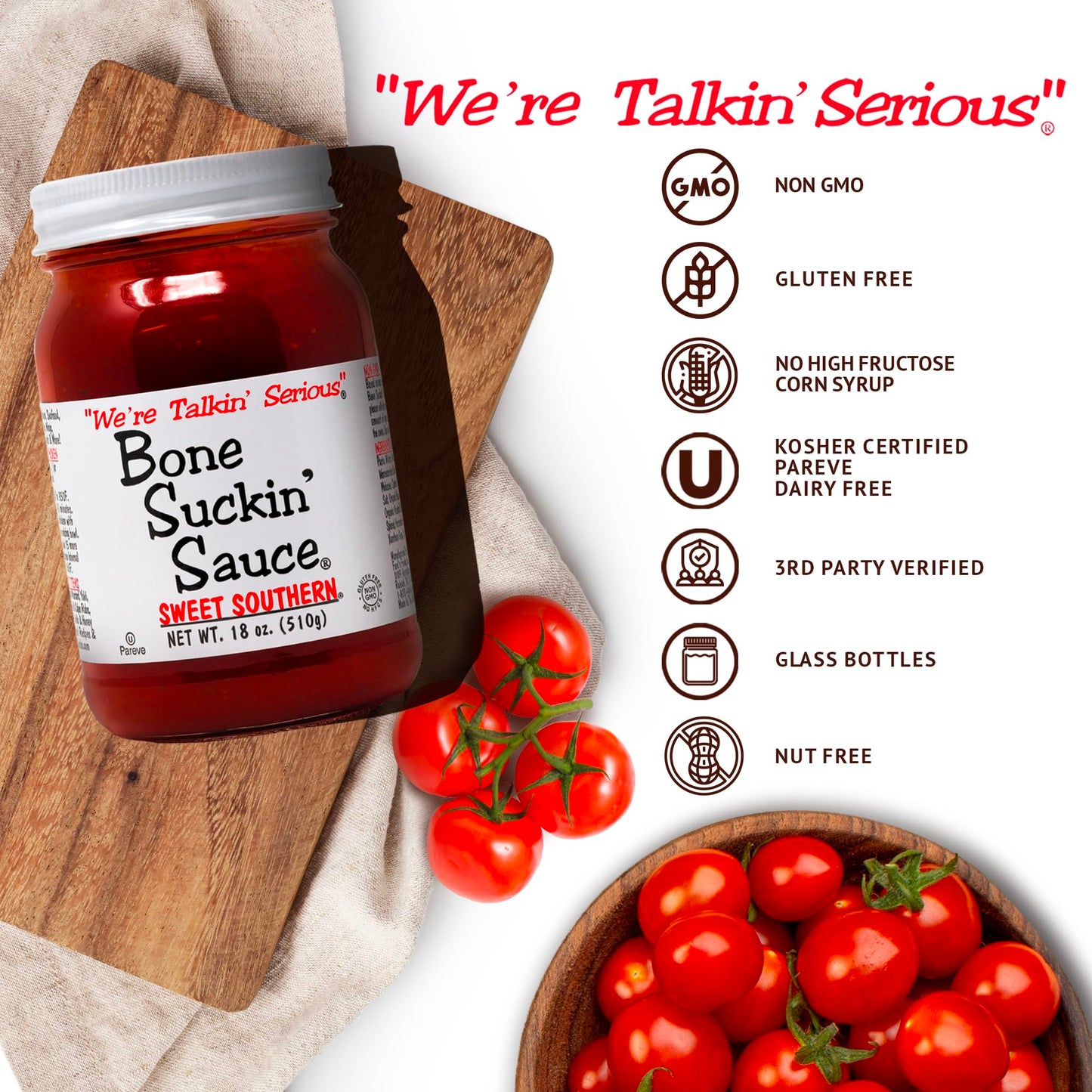 Bone Suckin' Sauce Sweet Southern BBQ Sauce - 18 oz in Glass Bottle, All-Purpose Barbecue Sauce, For Ribs, Chicken, Pork, Beef,