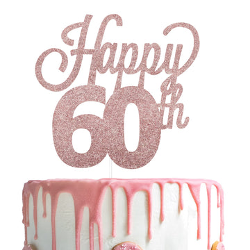 Lingteer Happy 60Th Birthday Cake Topper - Cheers To 60Th Birthday Sixty Years Old Birthday Party Cake Decorations Sign.