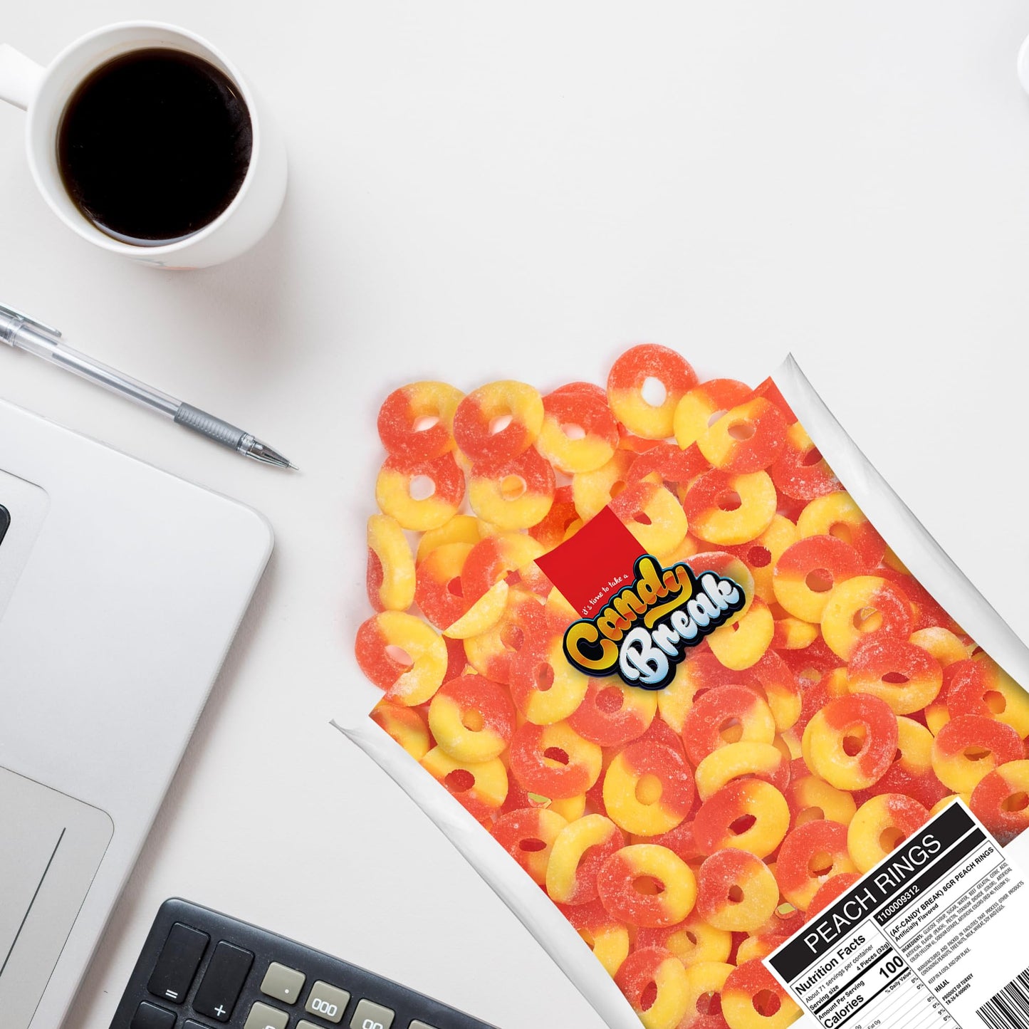 Candy Break Fruity Peach Rings 5 Lbs Share Size Bag - Sweet & Chewy Gummies Bulk Candy Pack - Snacks For Kids & Grown Ups