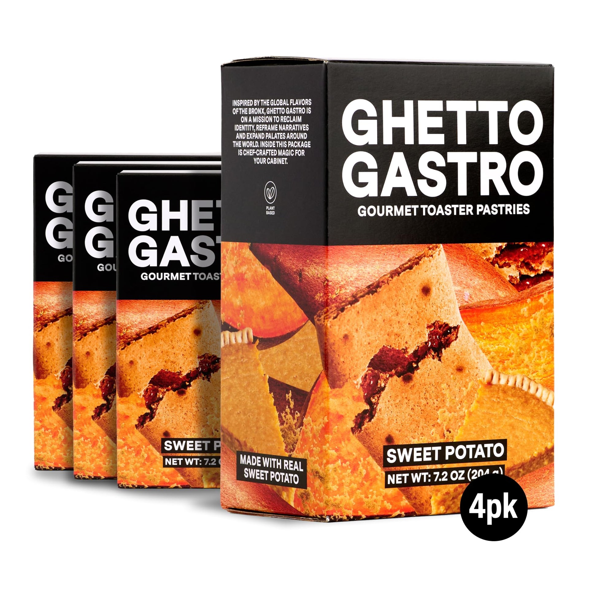 Ghetto Gastro Sweet Potato Toaster Pastries (4-Pack, 16-Bars) - Plant-Based, Vegan & Non-GMO Ingredients, Kosher Certified - Per