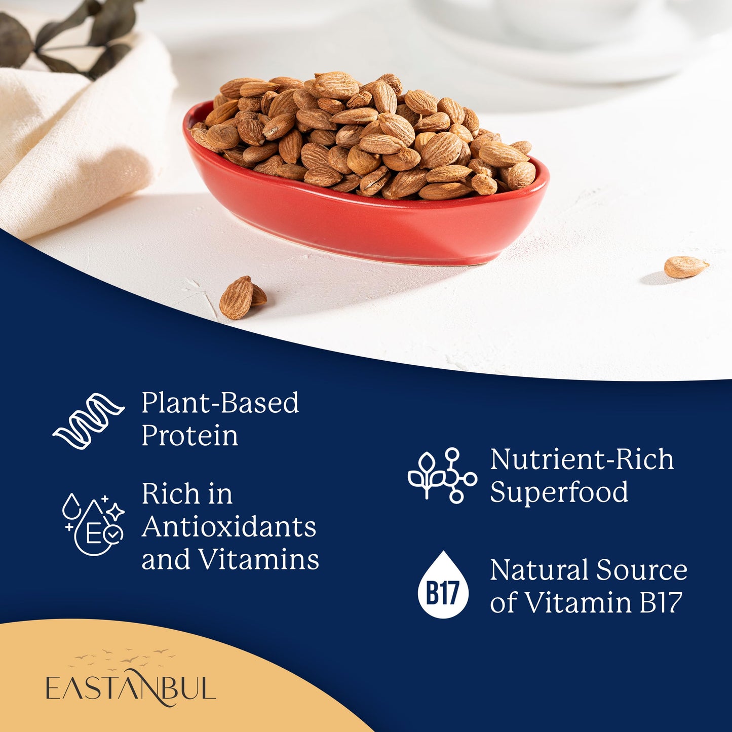 Eastanbul Apricot Seeds, Raw & Bitter Kernels, 14.5oz (410g), Vegan, Gluten Free, Non-GMO, Brown