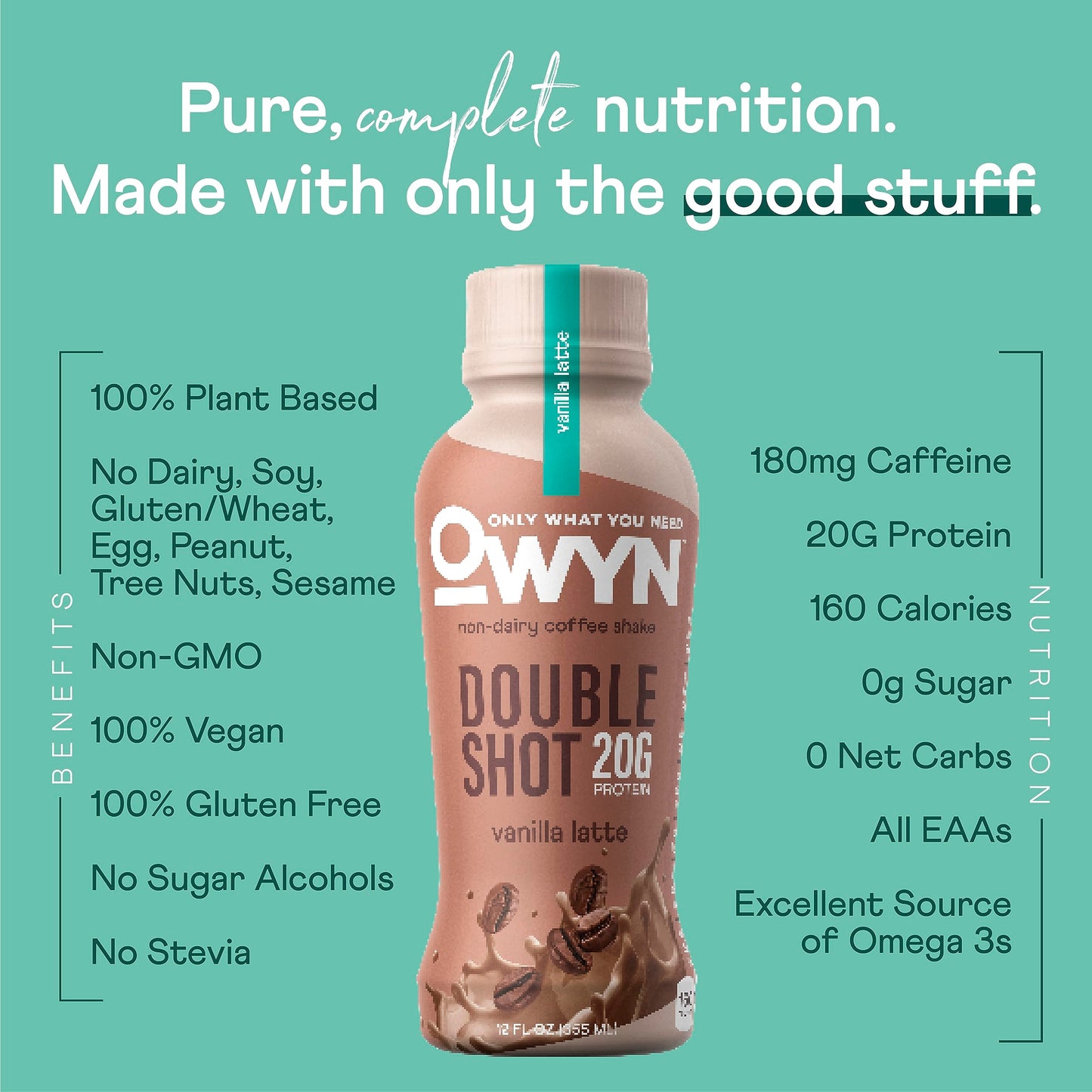 OWYN Dairy Free Keto Protein Coffee Shake, Vanilla Latte, 20g Protein, 180mg Caffeine, 12 Fl Oz (Pack of 12)