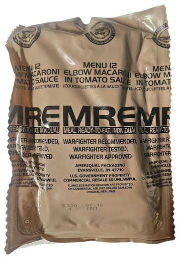 EPIDEMIC PROOF Genuine USGI MRE Meal, Ready to Eat, Elbow Macaroni, 1.5 lbs, Inspection Date 01/2026 or Newer, Includes
