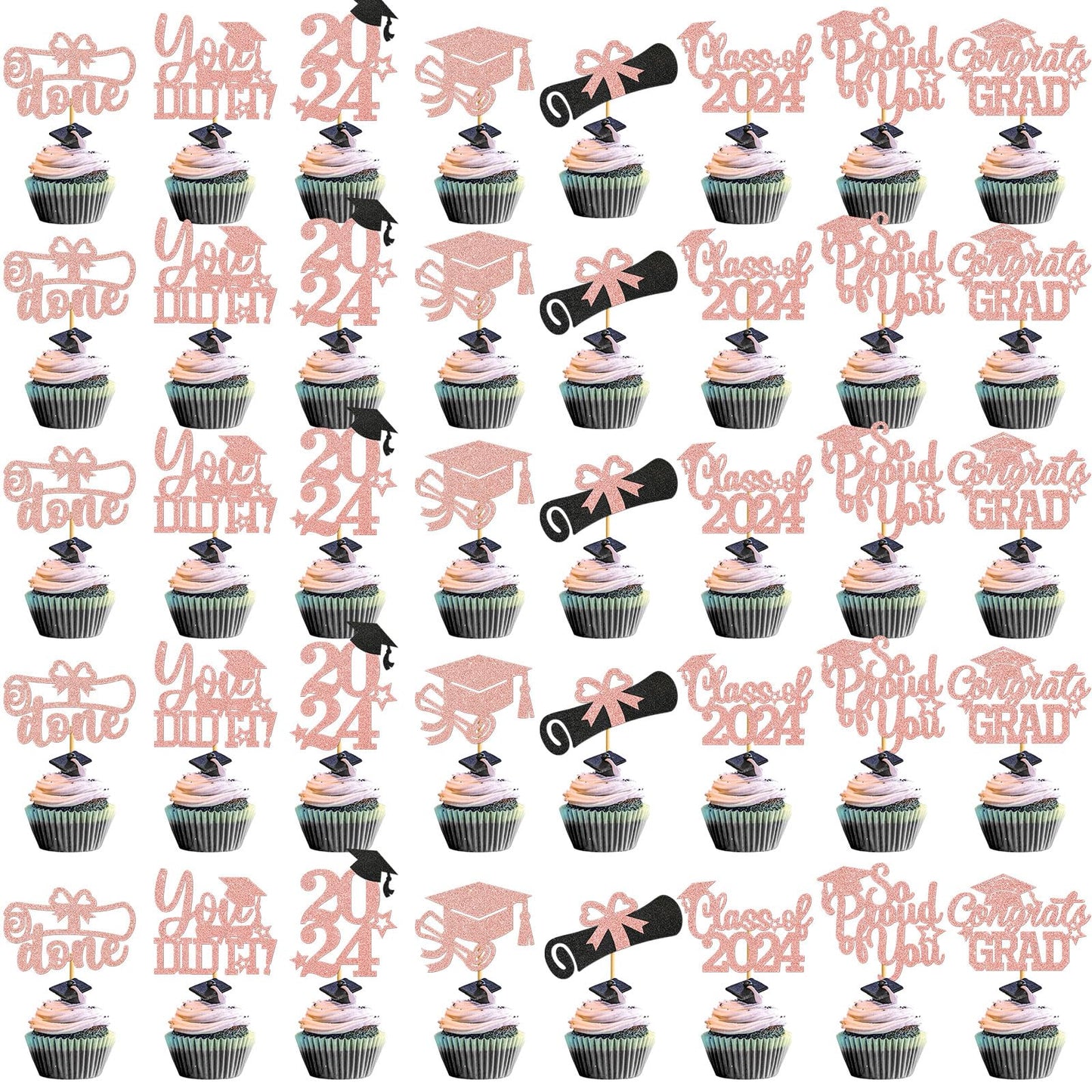 Ttdq 40Pcs Rose Gold Graduation Cupcake Toppers 2024 Graduation Decorations Class Of 2024 Cupcake Toppers 2024 Congrats Grad Cap