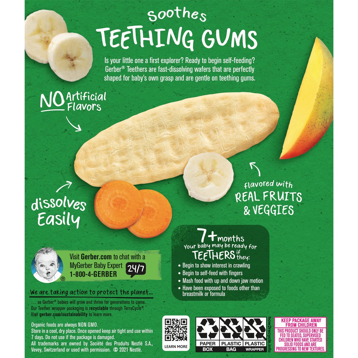 Gerber Organic For Baby Teethers, Mango Banana Carrot, Gentle Teething Wafers, Made With Non-Gmo Ingredients, 12 Individually Wr
