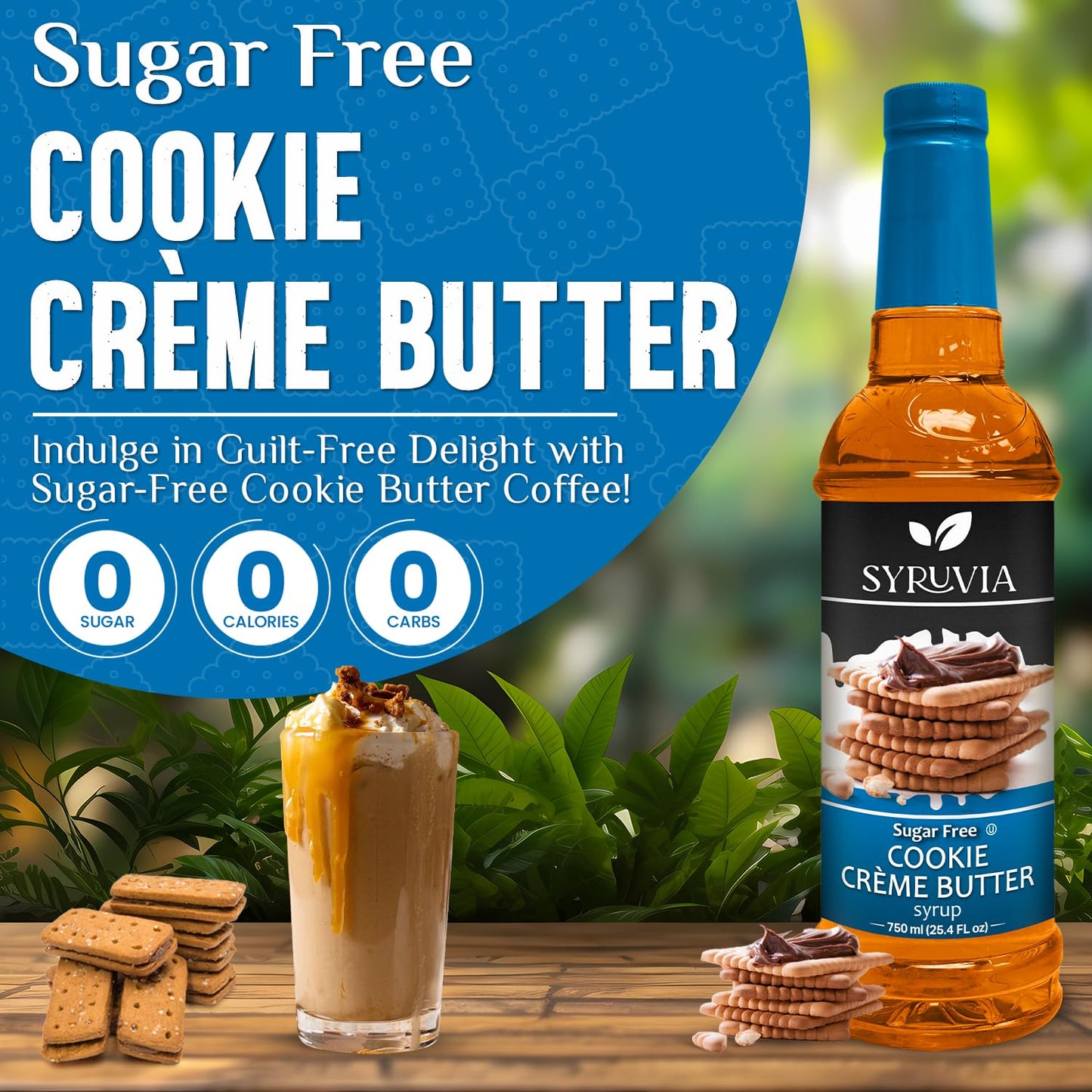 Syruvia Sugar-Free Cookie Butter Coffee Syrup - 25.4 Fl Oz. Premium Coffee Flavoring Syrup. 0 Calories, Kosher, And Gluten-Free.
