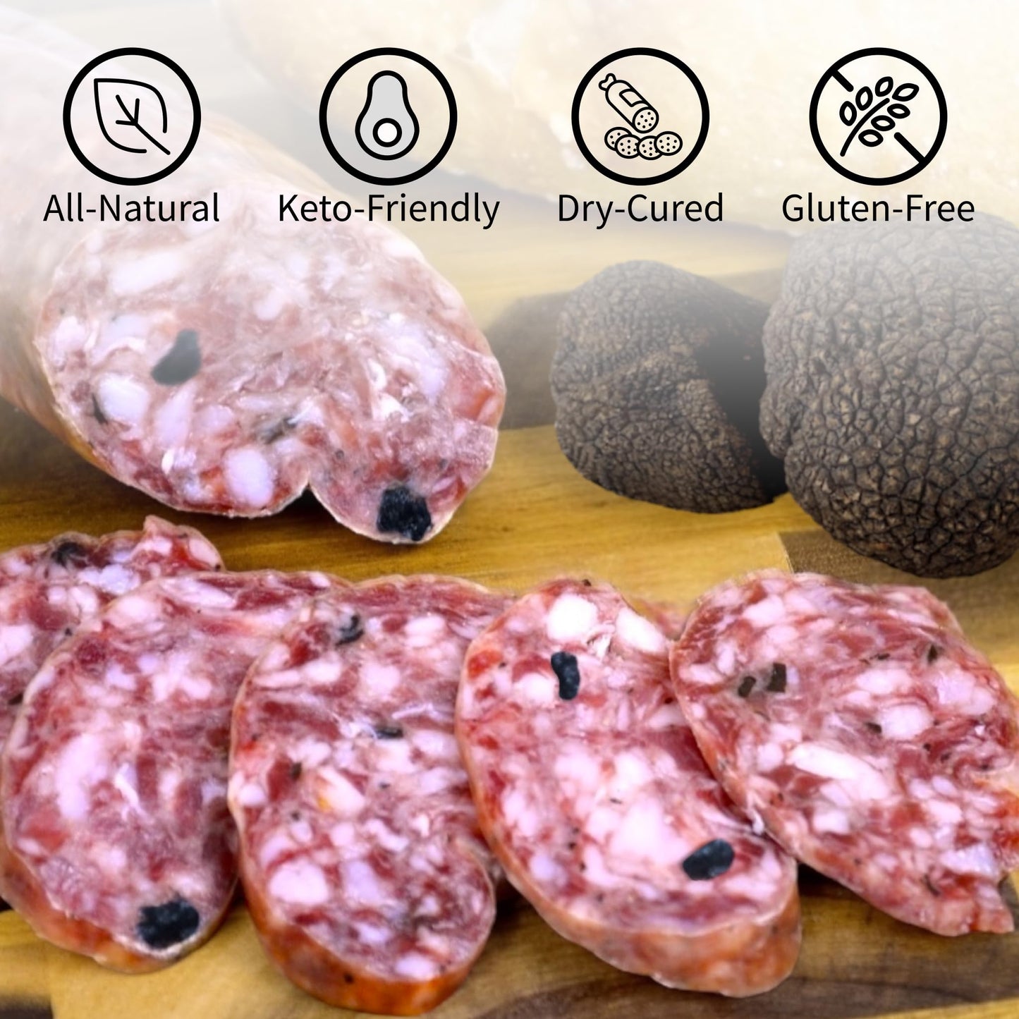 ANGELS SALUMI Black Truffle Salami - Gourmet Charcuterie, 6.5oz (Pack of 3), Humanely Raised Pork,    &  -Free