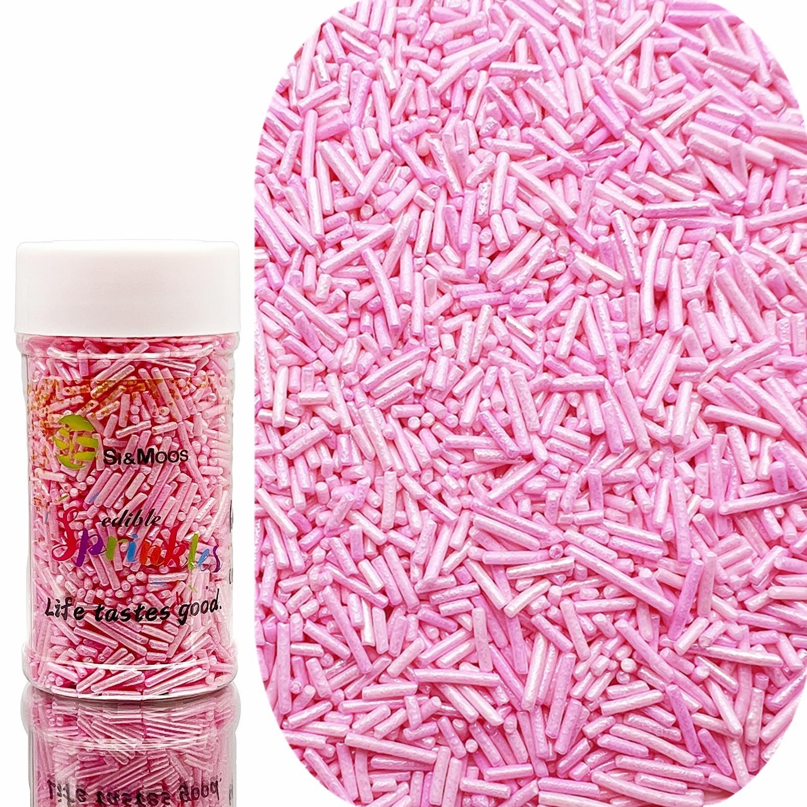 SE Si&Moos Pink Jimmies Sprinkles Pink Sprinkles for Cake Decorating Edible Crunchy Jimmies for Topping Ice Cream, Cookies, Cake