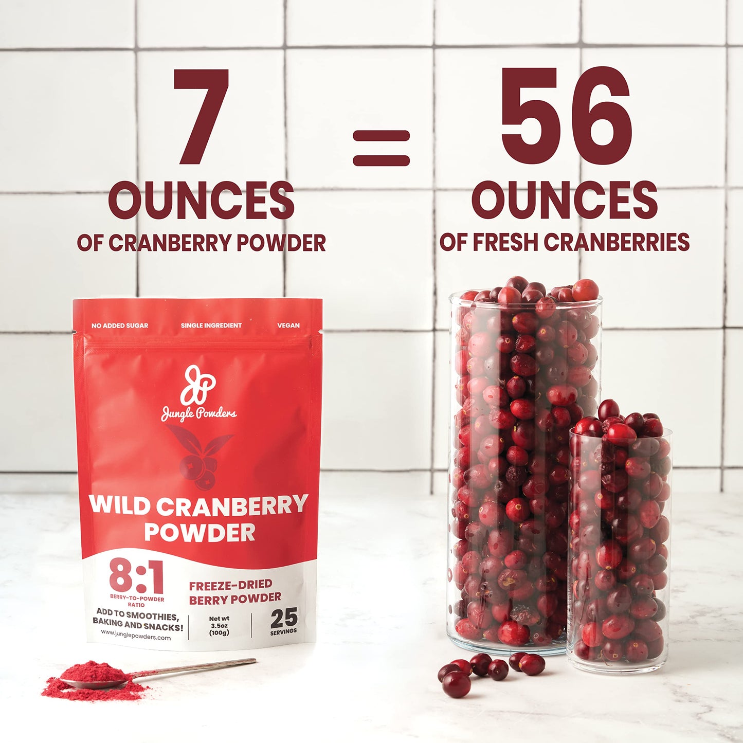 Jungle Powders Wild Cranberry Powder - Unsweetened Freeze-Dried Cranberries - 7 Ounce - Red