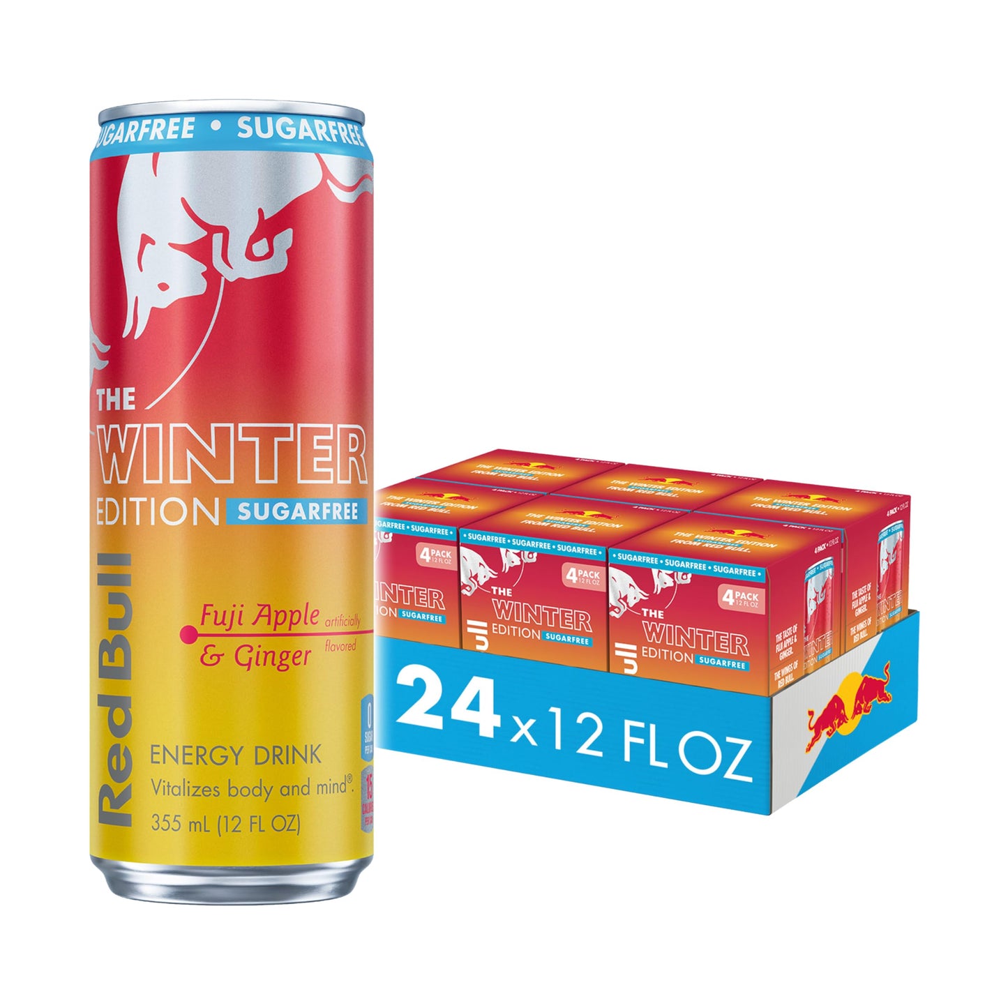 Red Bull Sugar-Free Fuji Apple and Ginger Winter Edition Energy Drink  with 80mg Caffeine plus Taurine & B Vitamins  12 Fl Oz  6 Packs of 4 Cans (Pack of 24)