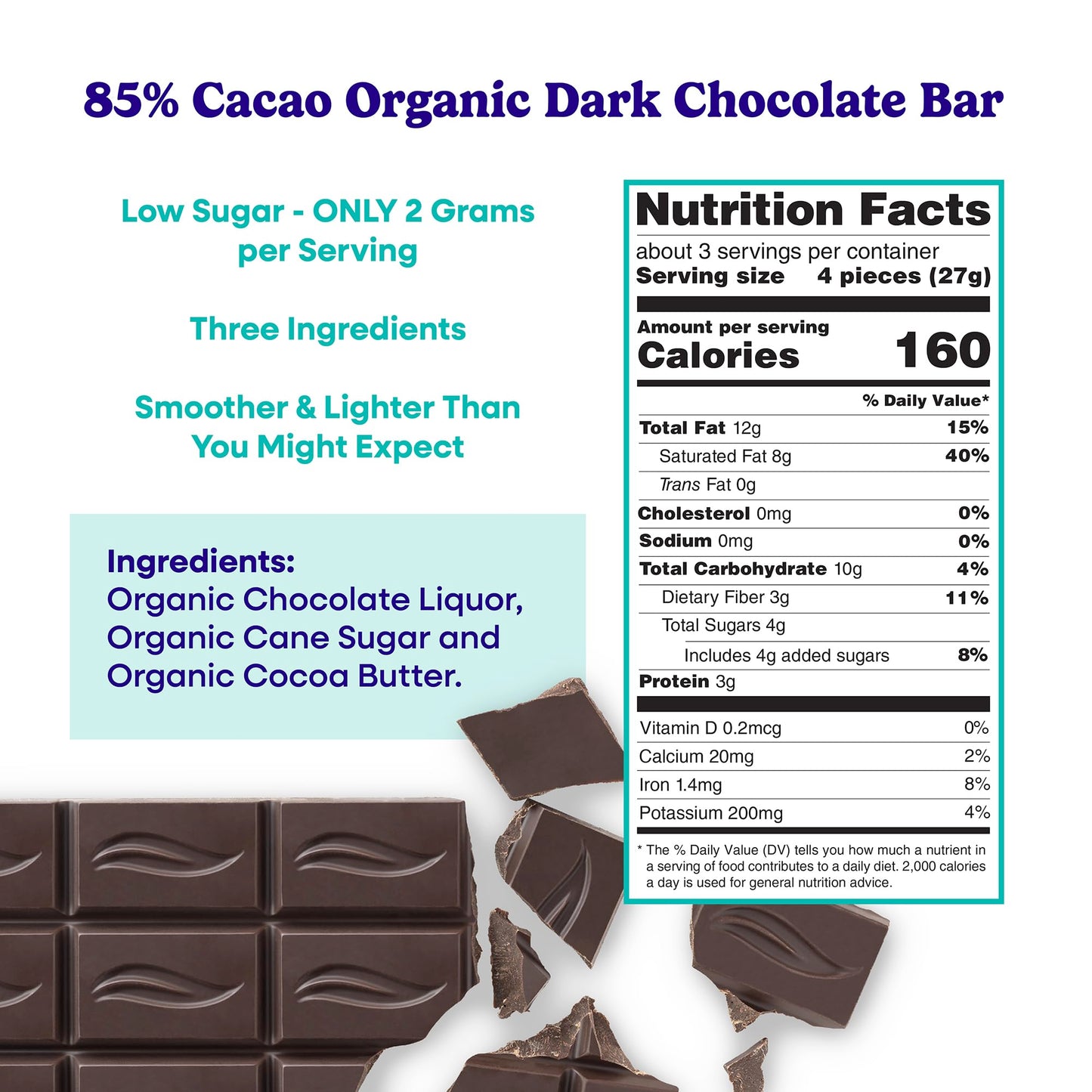 Pascha Dark Chocolate Organic 85% Cacao 2.82 oz (Pack of 10) - No Color, Model 1V-MU6V-LGDE, Plastic Packaging