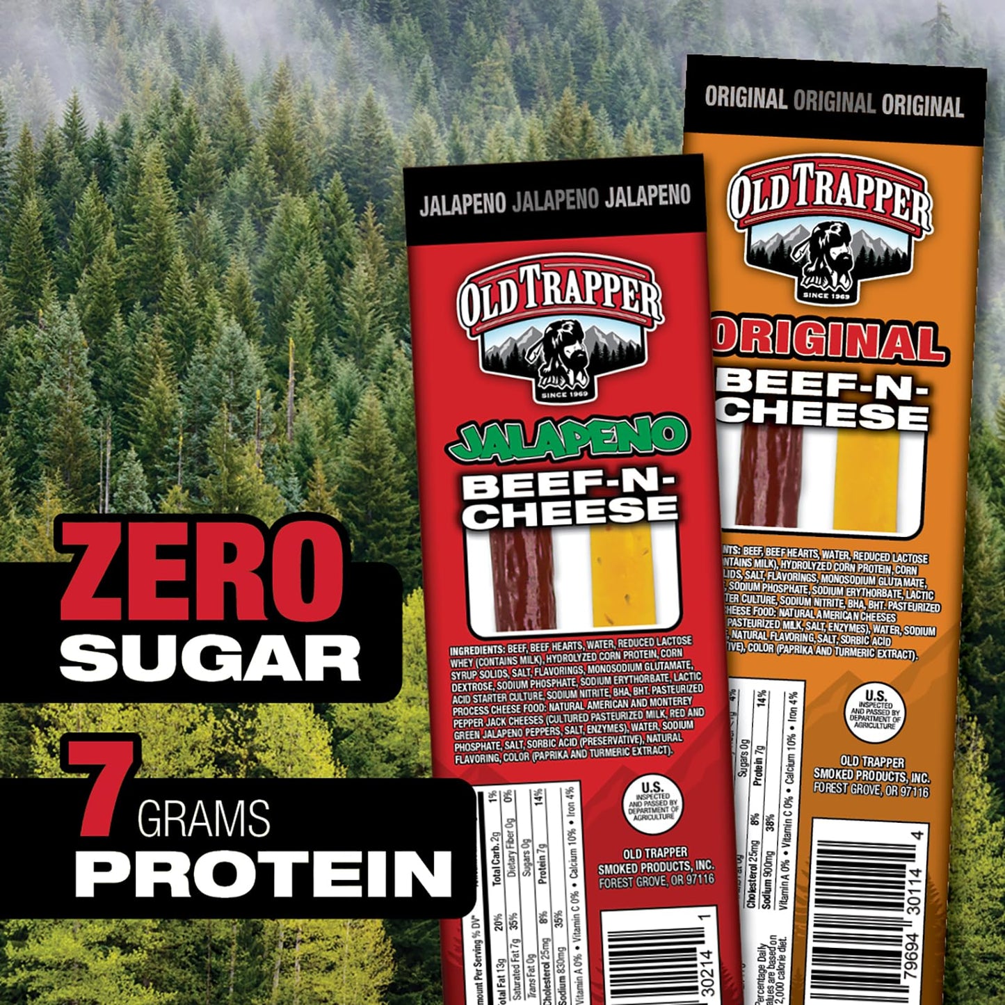 Old Trapper Beef-N-Cheese, Jalapeo Flavor, 1.3-Ounce Individual Package, Spicy And Savory Beef Stick And American Cheese Snack P