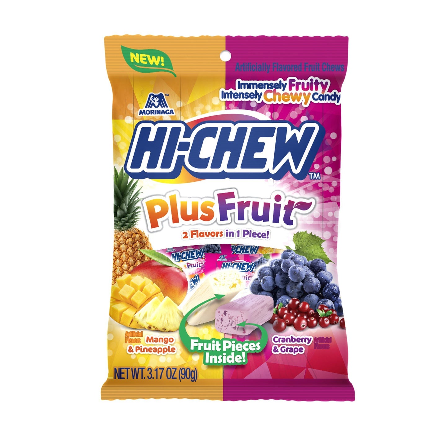 Hi-Chew Sensationally Chewy Japanese Candy Plus Fruit Mix, Mango & Pineapple/Cranberry & Grape, 12 Count