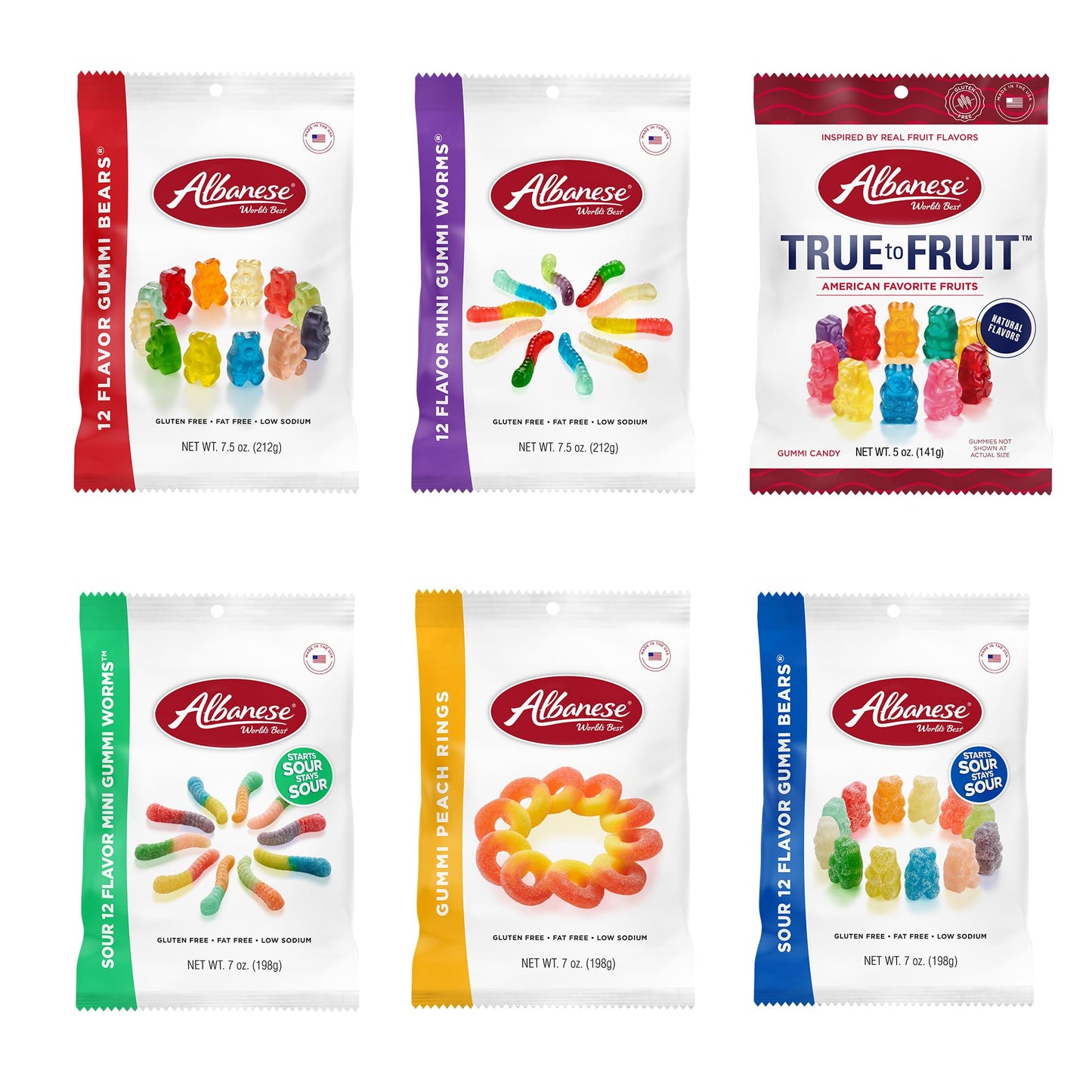 Albanese Gummy Candy Variety Pack, Assorted Flavors, 7oz & 7.5oz (Pack of 6)