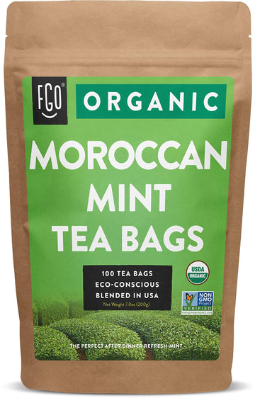 Fgo Organic Moroccan Mint Green Tea, Eco-Conscious Tea Bags, 100 Count, Packaging May Vary (Pack Of 1)