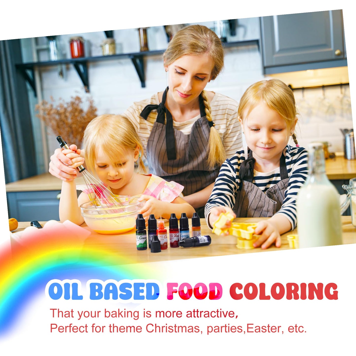Oil Based Food Coloring - Rainbow Fat Soluble Food Coloring Set For Chocolate, Candy Melts, Buttercream, Baking - 7 Colors Upgra