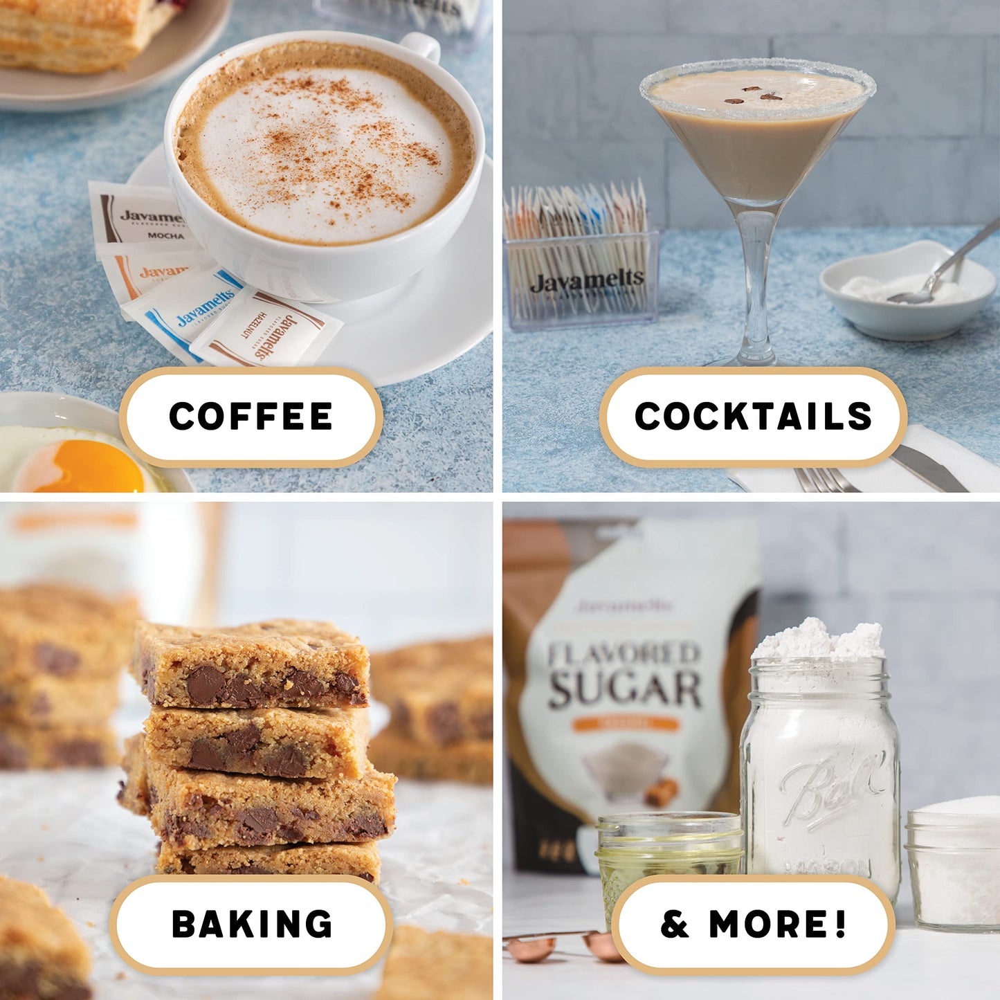 Javamelts Variety Caramel, French Vanilla, Hazelnut, Mocha Flavored Sugar, Add Flavor To Your Coffee Or Tea, Or When Baking Swee